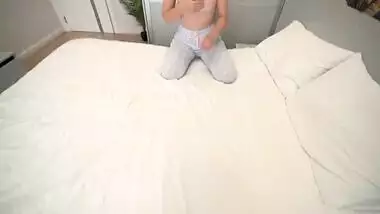 Step sister share a bed with step brother in a hotel room - creampie