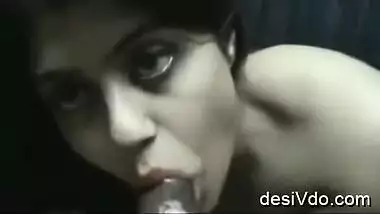 Gorgeous babe with beautiful eyes sucking cock and teasing with niples play