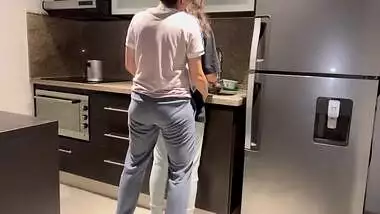 Wife fucked hard with tongue while washing dishes in the kitchen, getting her to cum before her step