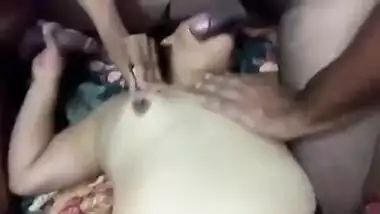 Big boobed NRI girl s and gags during threesome.