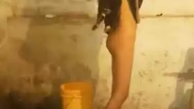 Skinny Desi teen with small XXX tits washes herself in front of BF